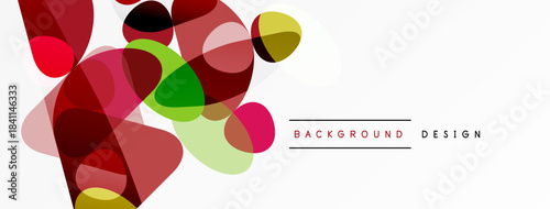 Abstract vector illustration. Overlapping shapes create dynamic composition. Red, green, yellow hues dominate design. Simple background present.