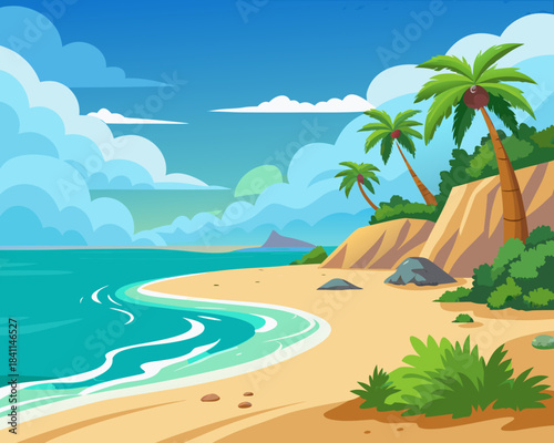 Beach landscape with tropical palm trees Vector