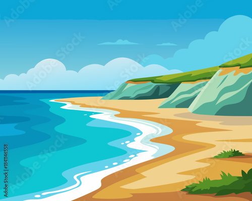 Beach coastline illustration with cliffs Vector