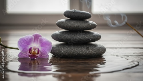 Zen Stones and Orchid Flower Incense Relaxation Wellness