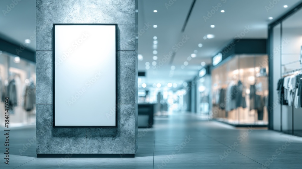 Naklejka premium Blank Advertisement Billboard Mockup on Modern Shopping Mall Column for Marketing and Promotional Campaigns