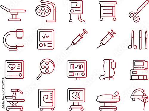 Modern Medical Healthcare Equipment and Technology Line Icons Set for Digital Health Design