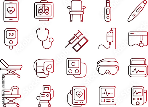 Modern Medical Healthcare Equipment and Technology Line Icons Set for Digital Health Design