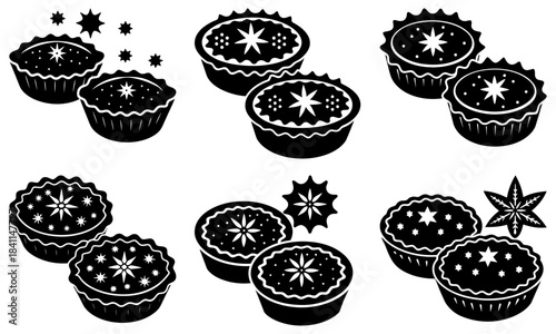 Stacked black and white cupcakes with star decorations on white background stars