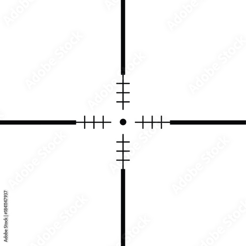 Minimal crosshair target marker vector with central dot and directional lines for aiming indicators, focus guides, and interface design