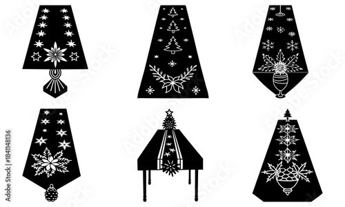 Christmas lamp shades with snowflakes and holiday decorations on white background
