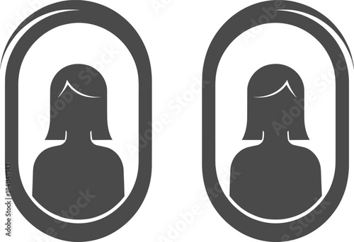 Female profile silhouette vector icons inside oval frames for user avatars, identification graphics, and minimalist interface design elements