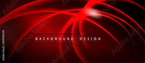 Abstract red design. Smooth curves radiate from central point. Dark background enhances glowing effect. Simple text overlay present.