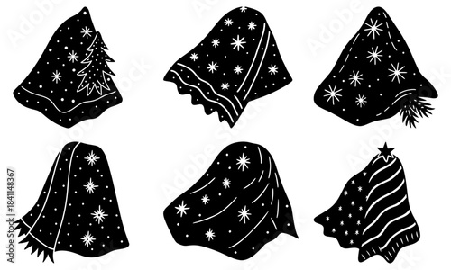 Christmas tree shaped cookies with star and snowflake decorations on white background stars snowflakes