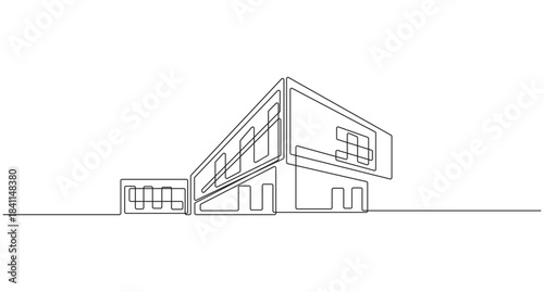 School Building Construction or office  continuous one line art drawing,