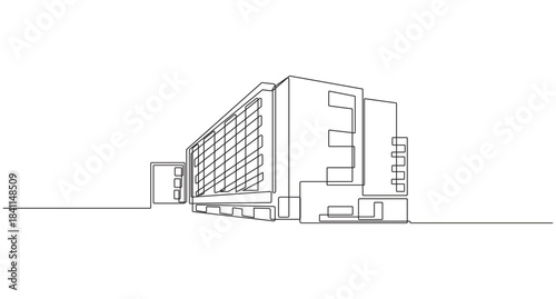 School Building Construction or office  continuous one line art drawing,