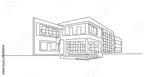 School Building Construction or office  continuous one line art drawing,