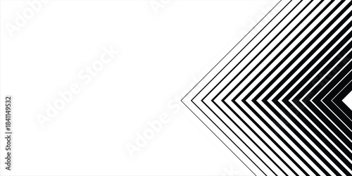 Minimal Latar Belakang Hitam dan Putih dengan Panah Mengarah Ke Kanan. Transisi Bergaris dari Garis Hitam ke Garis Tegas Abstrak Putih. Pola Sederhana.