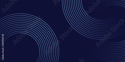 Abstract blue glowing geometric lines on dark blue background. Modern shiny blue circle lines pattern. Futuristic technology concept. Suit for cover, poster, banner, brochure, header, website