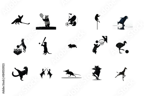 Collection of animals engaged in various sports and activities hockey panda