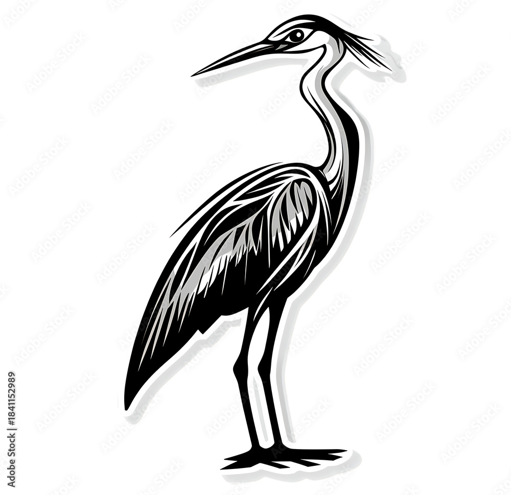 Fototapeta premium Stylized Heron Bird Illustration on Transparent Background