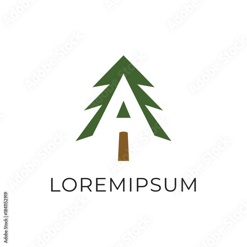 Stylized Green Pine Tree Logo with Letter a