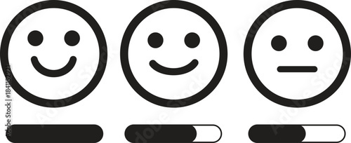 Rating Emoji Icon set. Review smiley face collection. Service rating emoticon vector illustration. Bad, poor, average, good and excellent feedback marking. Vector cartoon smiley face collection.