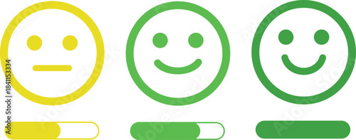 Rating Emoji Icon set. Review smiley face collection. Service rating emoticon vector illustration. Bad, poor, average, good and excellent feedback marking. Vector cartoon smiley face collection.