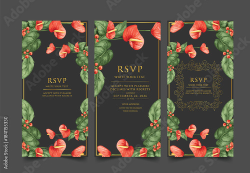 Elegant wedding invitation card background vector. Minimal hand draw botanical flowers and butterfly template background. Design illustration for wedding, vip cover, poster, rsvp modern card.

