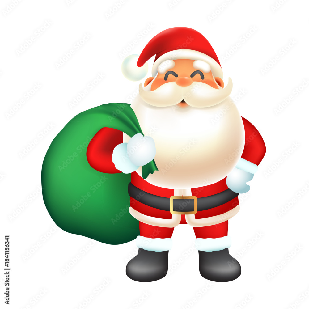 Fototapeta premium Cute Santa Claus with Green Sack