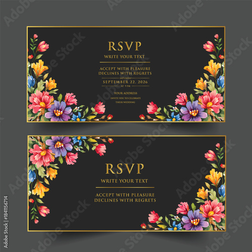 Elegant wedding invitation card background vector. Minimal hand draw botanical flowers and butterfly template background. Design illustration for wedding, vip cover, poster, rsvp modern card.

