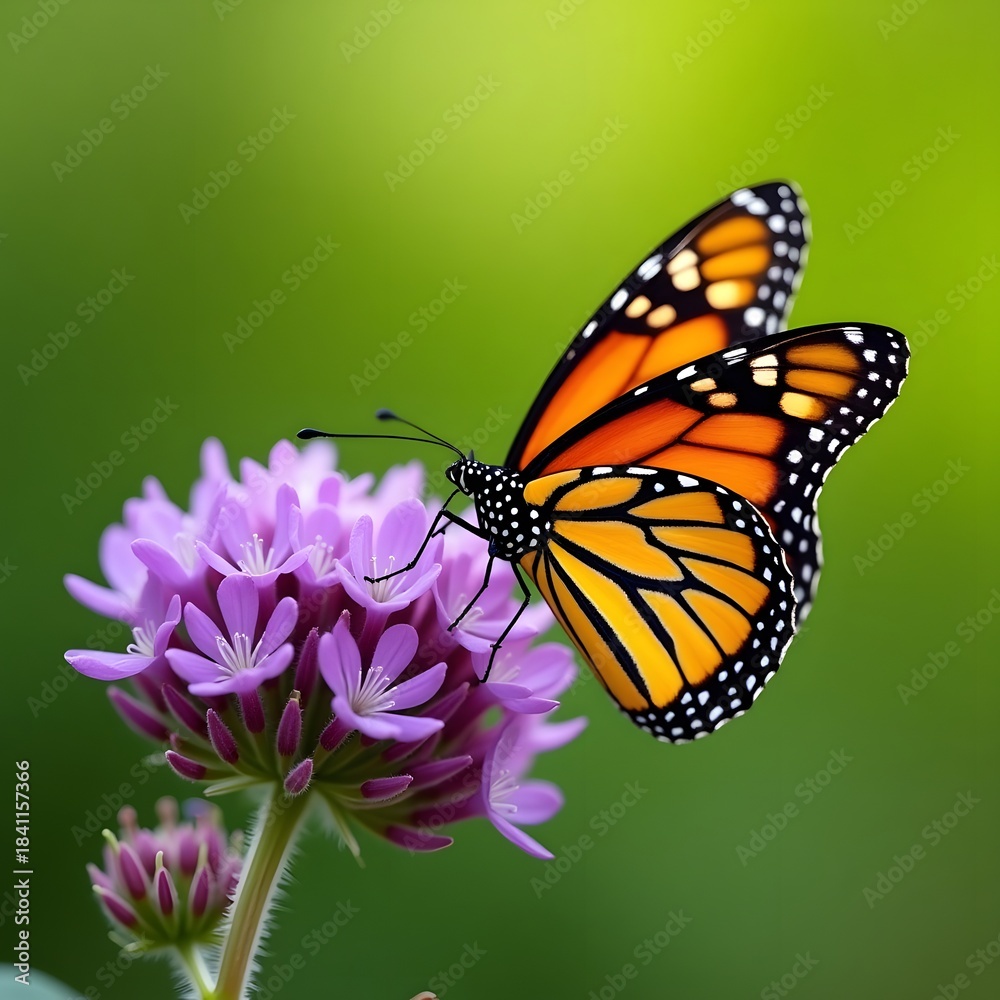 Fototapeta premium Monarch butterfly resting on a flower in the garden