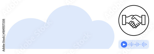 Cloud computing. Cloud computing fostering seamless collaboration and connectivity. Cloud systems enhancing audio file sharing and business partnerships. For tech services, communication, teamwork