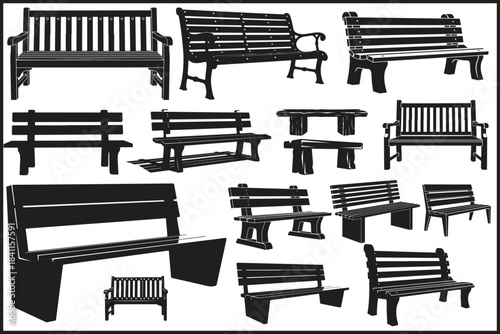 Park Bench Silhouette Vector Bundle
