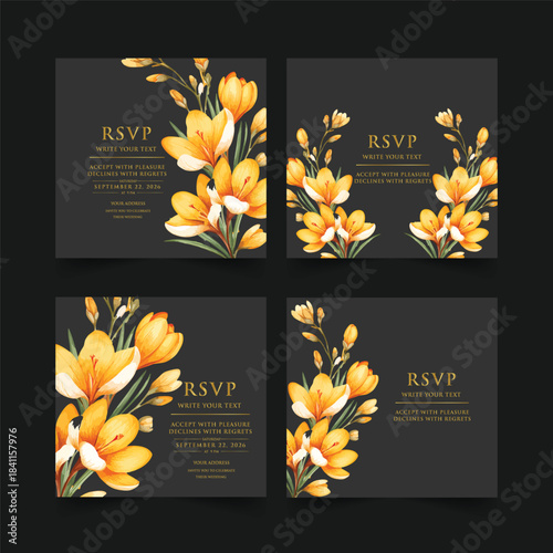 Elegant wedding invitation card background vector. Minimal hand draw botanical flowers and butterfly template background. Design illustration for wedding, vip cover, poster, rsvp modern card.

