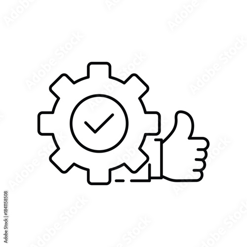 best practices icon, gear with like, recommendation, thin line symbol on white background - editable stroke vector illustration eps 10