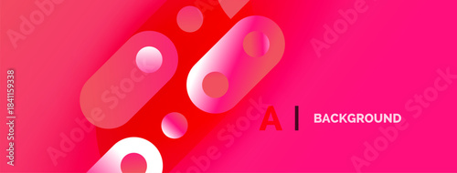 Vibrant pink gradient background features rounded rectangles, circles. Modern design, suitable for banners, presentations. Simple, eyecatching visuals.