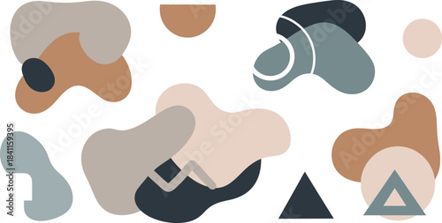 Set of colorful abstract organic shape print seamless pattern illustration in retro style. Trendy primary color background collection with creative drawing.