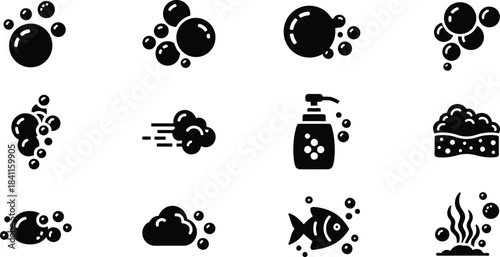 Bubble Line And Solid Icon Set. Bubbles Symbol Collection. Isolated Vector Illustration