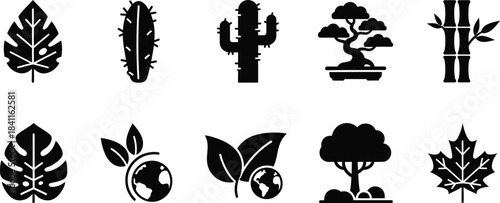 Nature and environment icons set – isometric, landscape, eco-friendly symbols