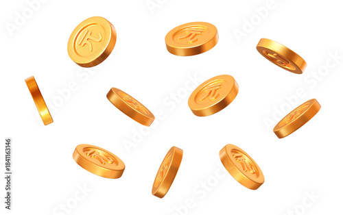 3d flying golden New Taiwan Dollar coins with a different angles. Stock vector illustration on isolated background.