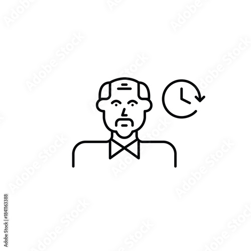 Older man and clock. Daily routine, timeless tracking and work schedules. Pixel perfect, editable stroke vector icon