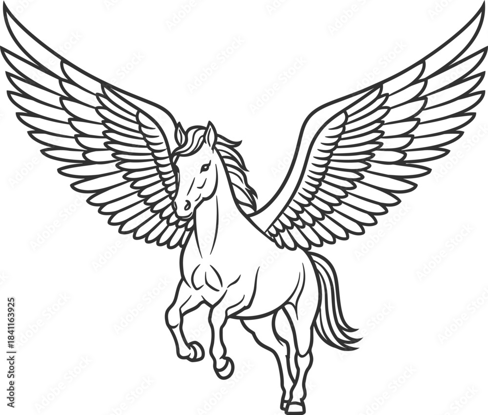 Obraz premium Pegasus winged horse hand drawn sketch vector