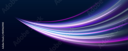 Neon waves flow through abstract space, leaving bright glowing trails. Particles shimmer in motion. Perfect for futuristic and sci-fi visuals.