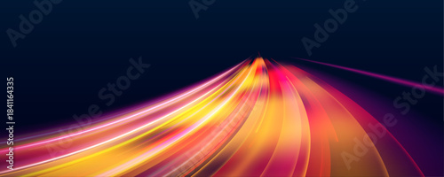 Neon streaks race through the night sky, leaving glowing trails of light. The city hums with energy as colors blur. Perfect for futuristic designs.