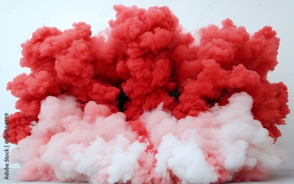 Fototapeta premium Vibrant red and white smoke cloud formation against white background