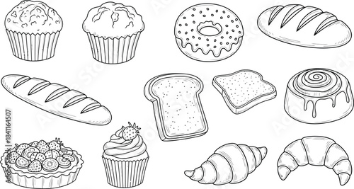 Sketch icons vintage vector illustrations set of desserts and bakery