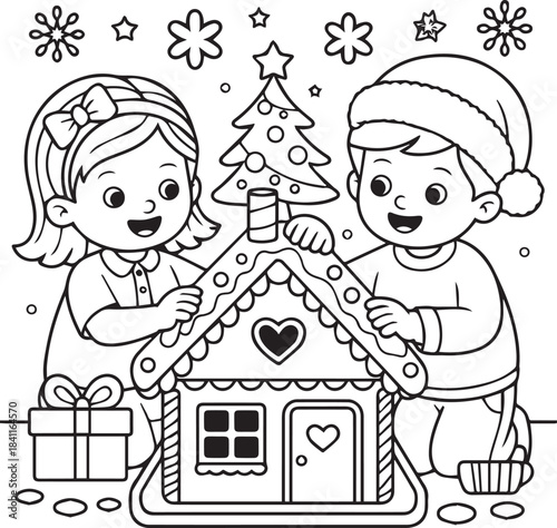 Children Decorating a Festive Gingerbread House