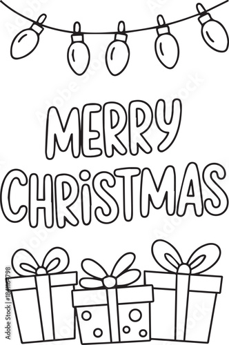 Merry Christmas holiday gifts and lights coloring page