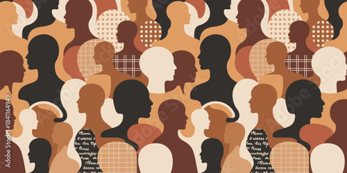 Seamless Pattern of Diverse Human Silhouettes in Earthy Tones with Subtle Textures diversity people