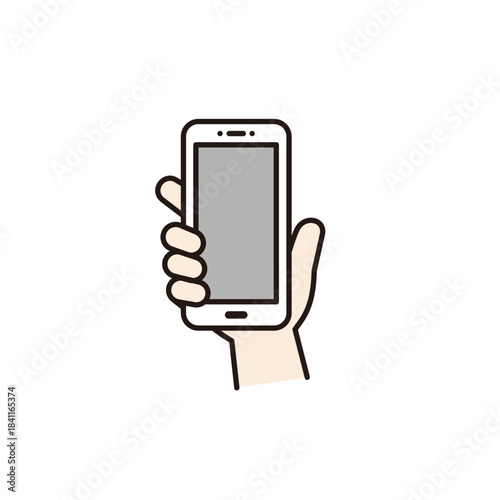 画面を見せてスマートフォンを持つ手のシンプルなベクターイラスト素材＿表面＿カラー