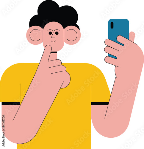 Person in Yellow Shirt Taking Selfie with Blue Smartphone
