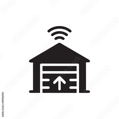 Smart garage door icon black and white vector wireless home automation remote control smart house technology illustration