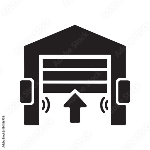 Smart house wireless automatic garage door icon black and white vector illustration for home automation and security systems