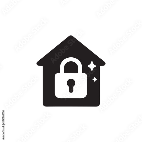 Smart house security lock icon black and white vector illustration for home automation and privacy protection